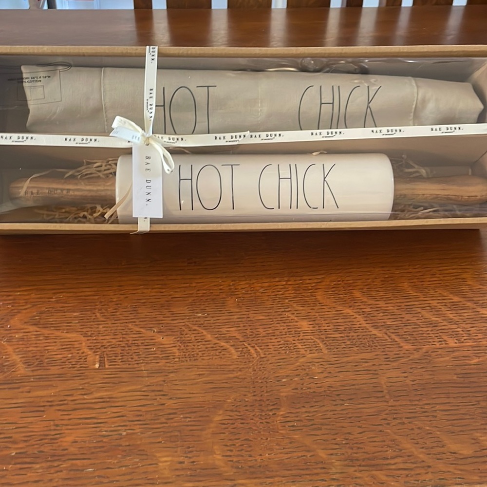 Rae Dunn by Magenta Hot Chick rolling pin and matching Hot Chick half apron NWT